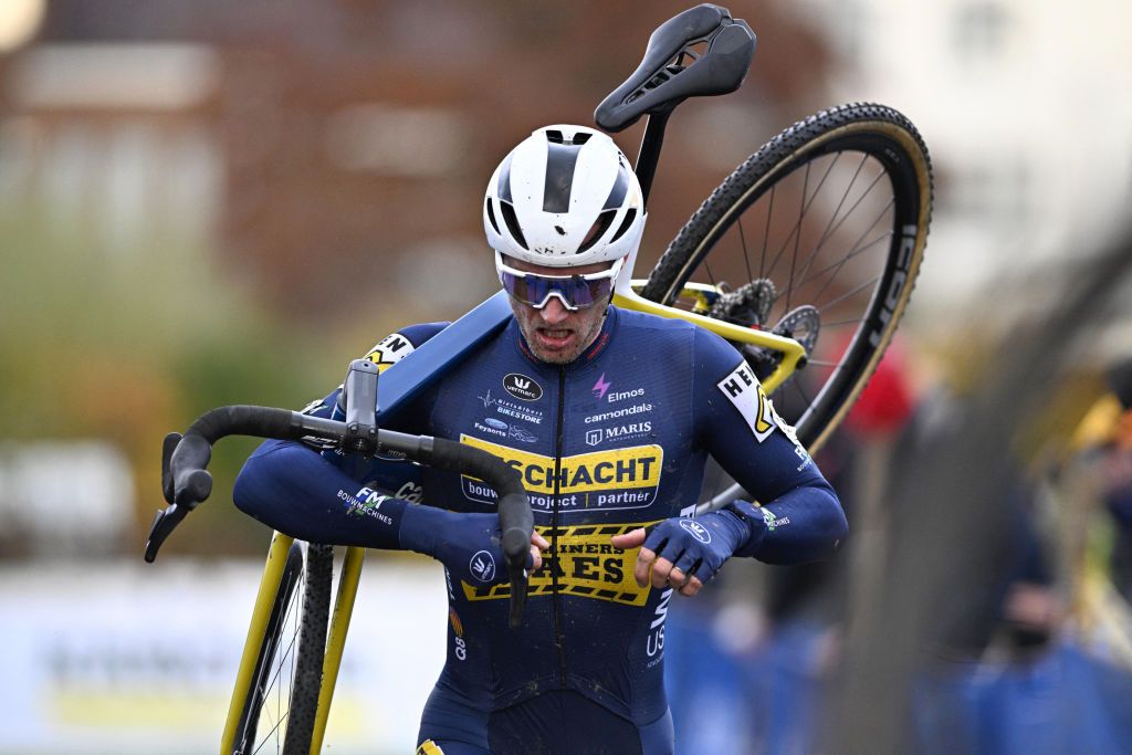 Dutch rider Corne Van Kessel competes during the mens elite race at the Urban Cross Kortrijk cyclocross cycling event the second stage in the X2O Badkamers Trofee Veldrijden competition in Kortrijk on November 25 2023 Photo by JASPER JACOBS Belga AFP Belgium OUT Photo by JASPER JACOBSBelgaAFP via Getty Images