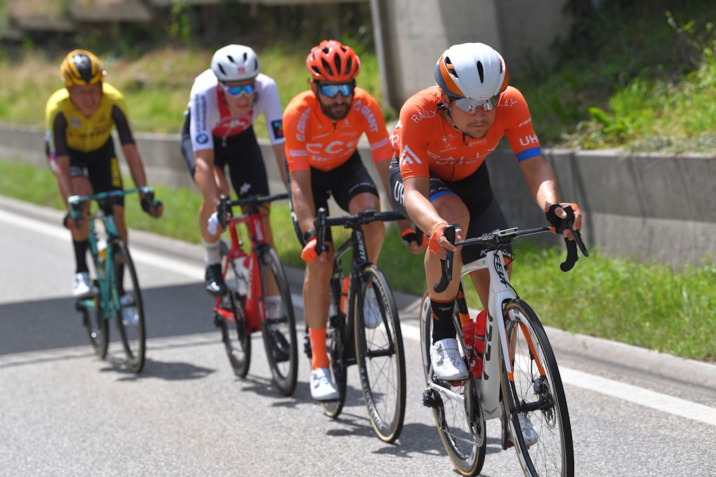 Robin Carpenter (Rally UHC) leads the day's breakaway during stage 4 at Tour de Suisse
