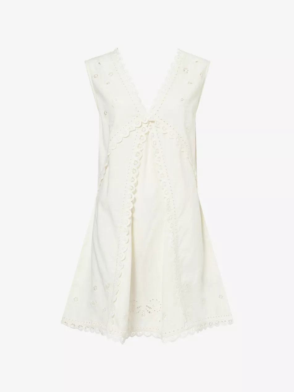 Talia Embroidered Cotton Mini Dress - 6