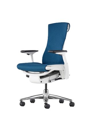 The blue model of the Embody chair. 