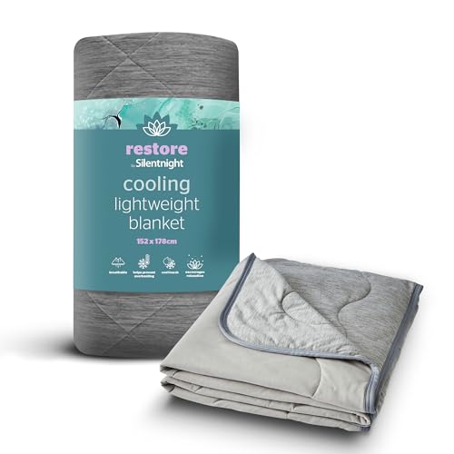 Silentnight Restore Cooling Lightweight Blanket - Comfortable Breathable Cool Feeling for Night Sweats Hot Flushes Menopause - Summer Throw for Sofa &amp;amp; Bed Prevents Overheating Fabric, Medium, Grey