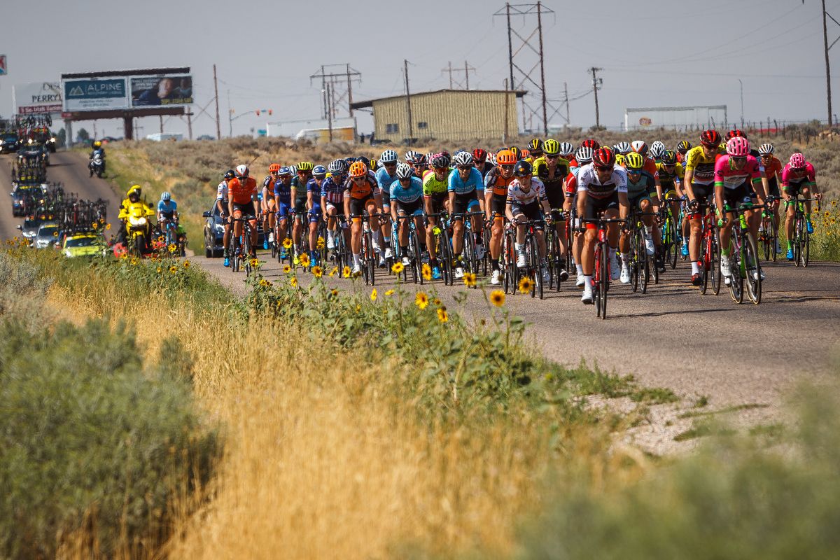 The peloton in action during stage 1 at the Tour of Utah