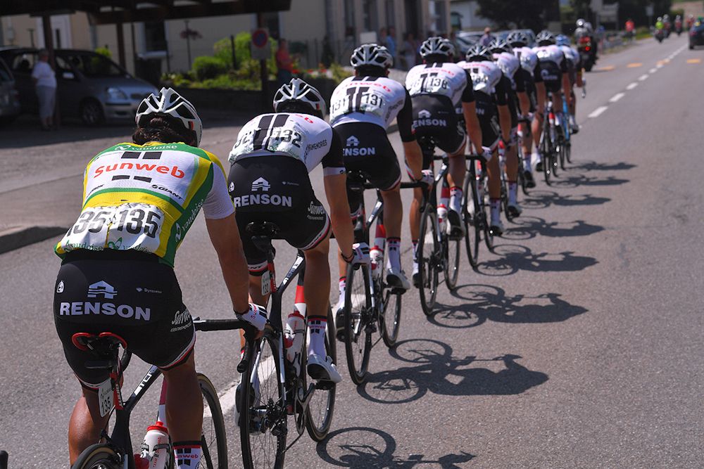 Michael Matthews in yellow during stage 4 at the Tour de Suisse
