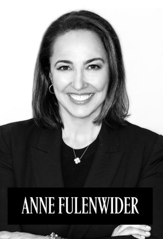 Former editor in chief of Marie Claire Anne Fulendwider wearing a black blazer