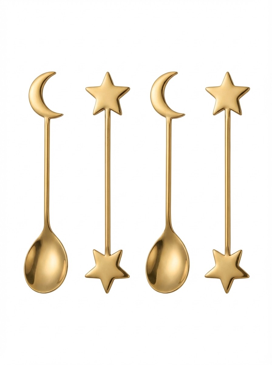 John Lewis Enchanted Tales Moon & Star Handle Teaspoons, Set of 4, Gold