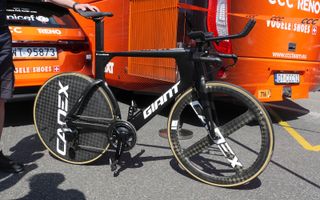 CCC Team's Lucasz Wisniowski's Giant Trinity TT with the newly released Cadex wheels