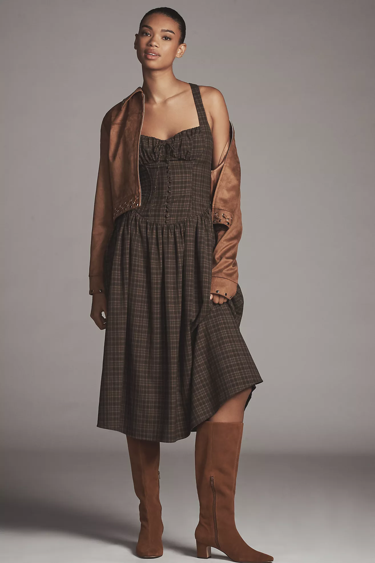 For Love & Lemons Halter Basque-Waist Midi Dress
