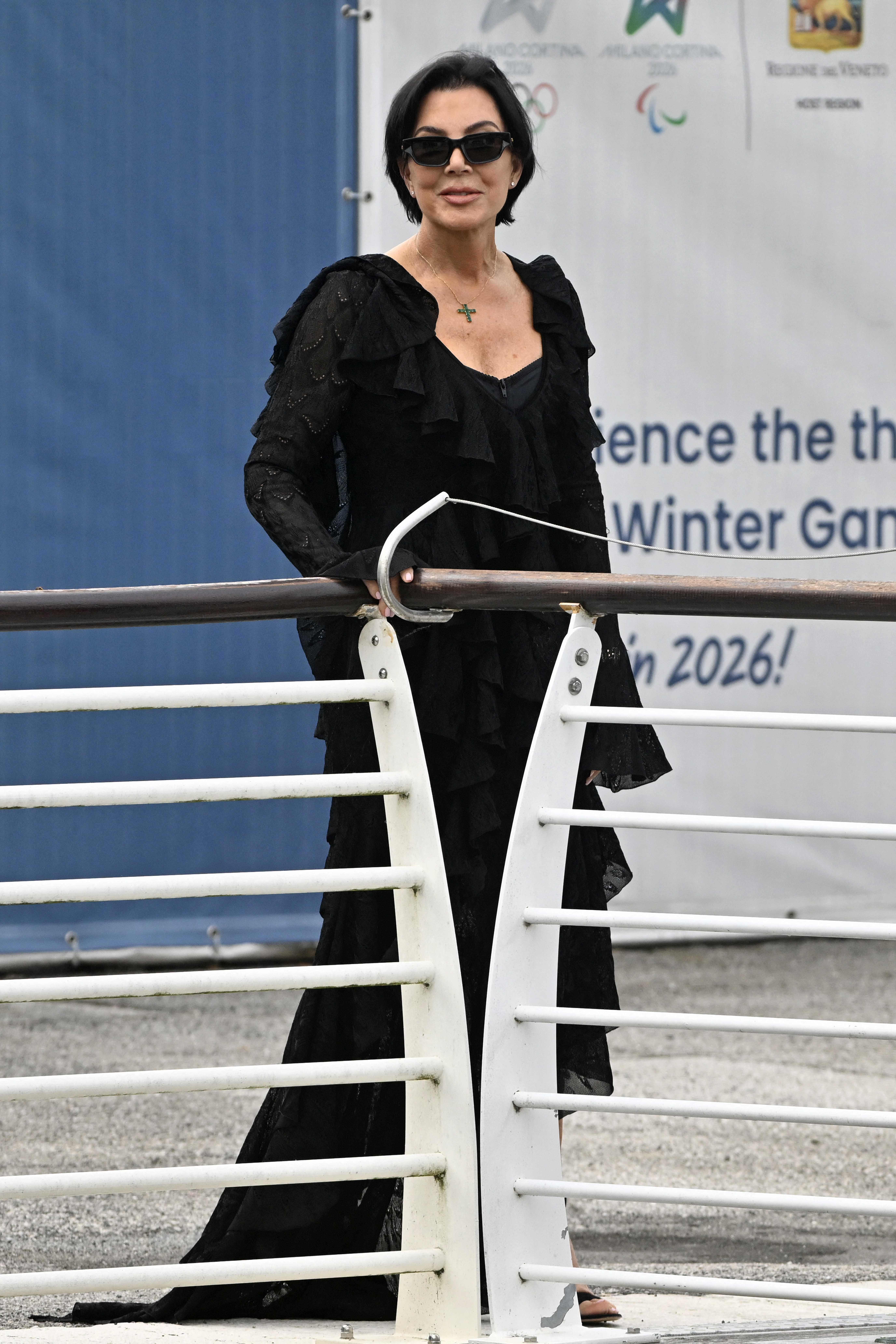 Kris Jenner wore a gothic glam black gown ahead of the Besos wedding in Venice.