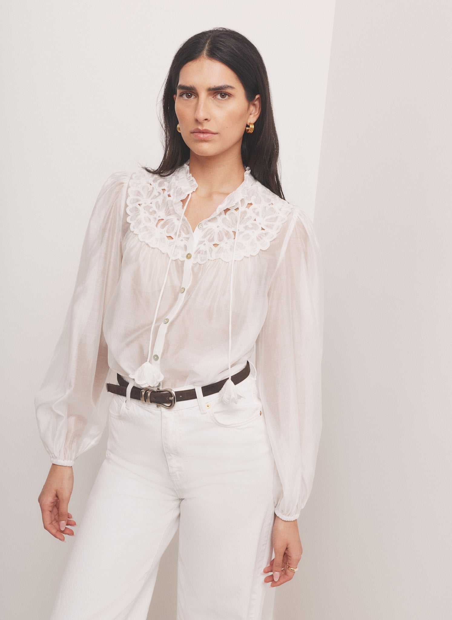 White Floral Cutwork Detail Blouse