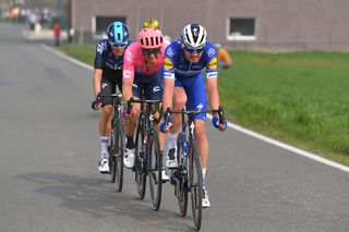 Kasper Asgreen of Denmark and Team Deceuninck-Quickstep / Sep Vanmarcke of Belgium and Team Ef Education First / Dylan Van Baarle of The Netherlands and Team Sky / during the 103rd Tour of Flanders 2019