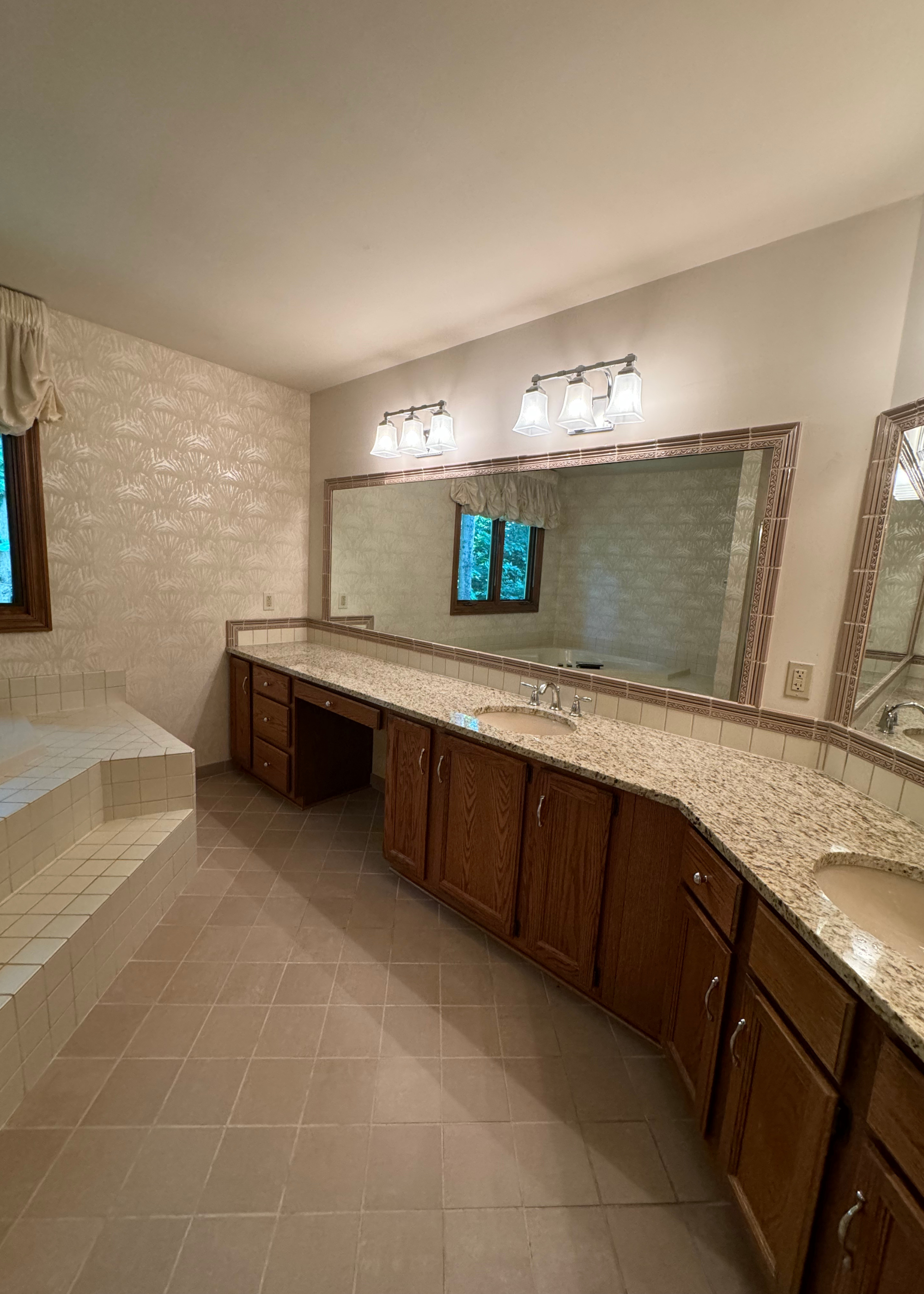 an outdated bathroom in a very 70s style design