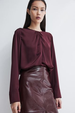 Pleat-Detail Satin Blouse