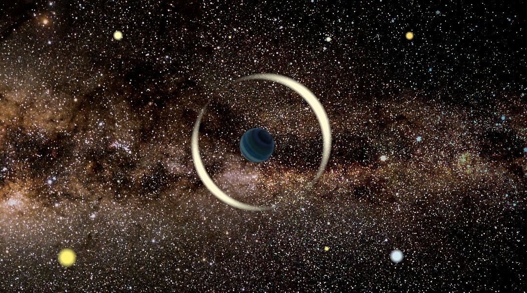 An artist&#039;s impression of a gravitational microlensing event by a free-floating &quot;rogue&quot; planet.