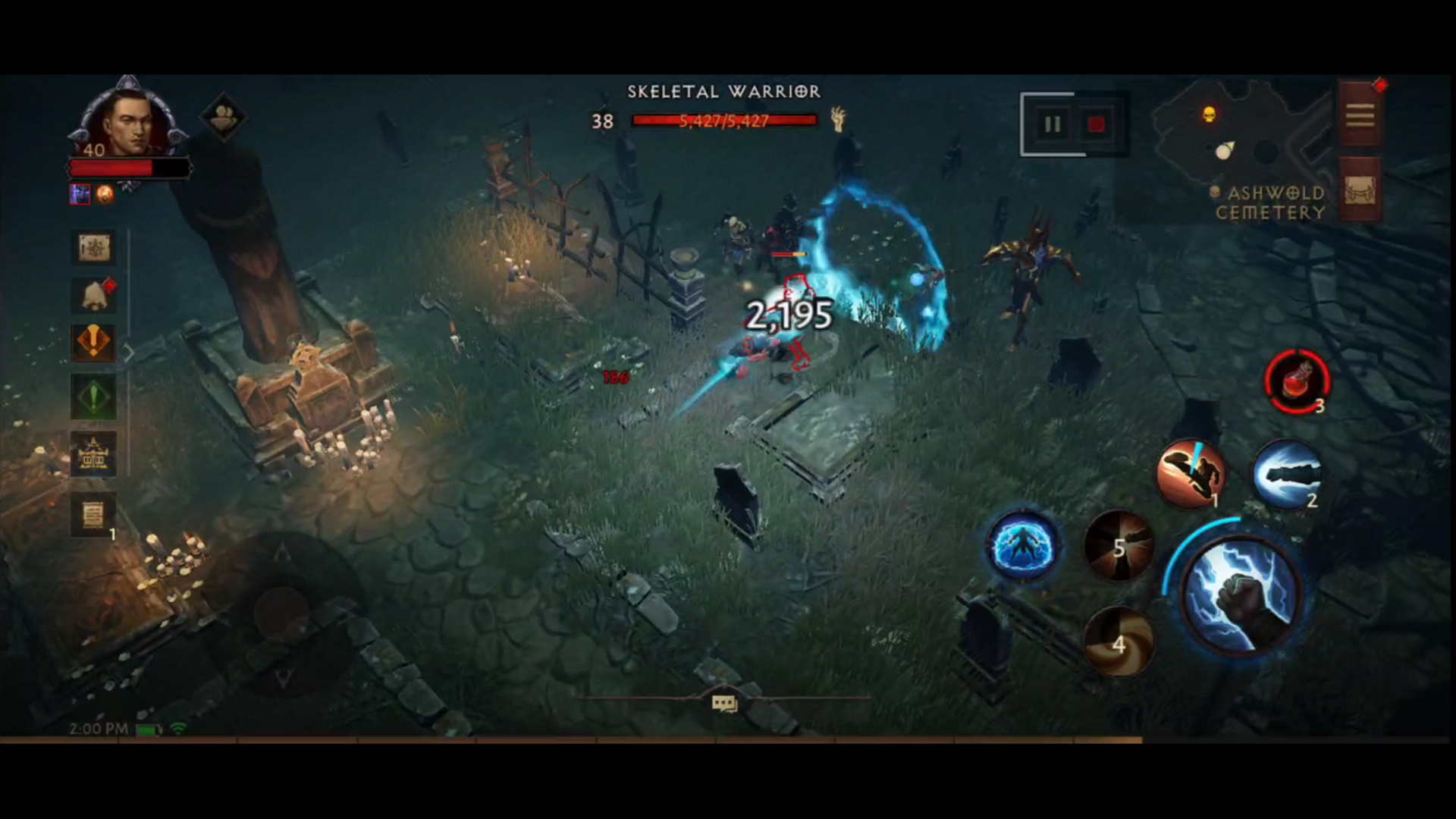 Diablo Immortal review - a monk kicks his way through enemies in a graveyard