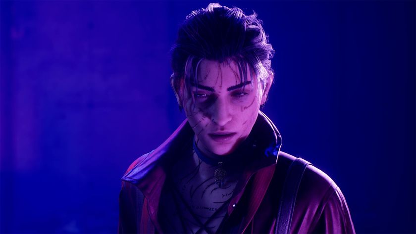 Phyre on a blue and purple background in Bloodlines 2.