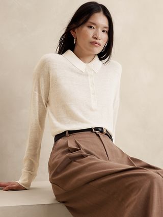 Fern Linen-Blend Sweater Polo in White