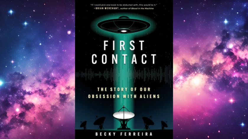 A cover of a book labeled &quot;First Contact&quot; with a UFO on it. 