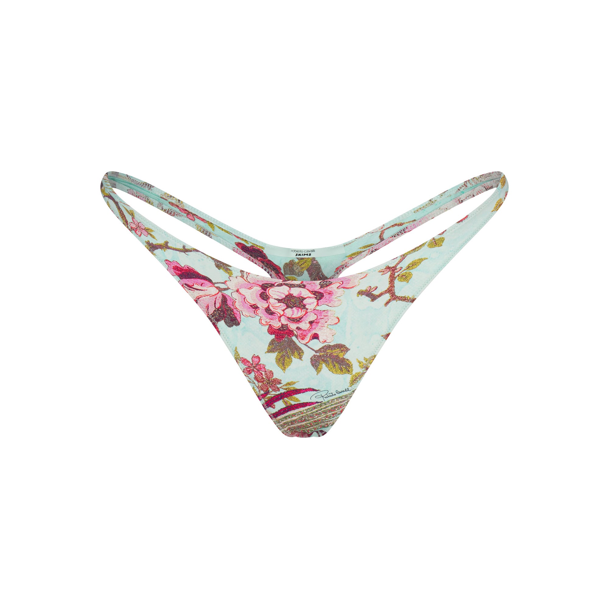 Roberto Cavalli X Skims Thong Bikini Bottom | Fagianella Print | Xxs