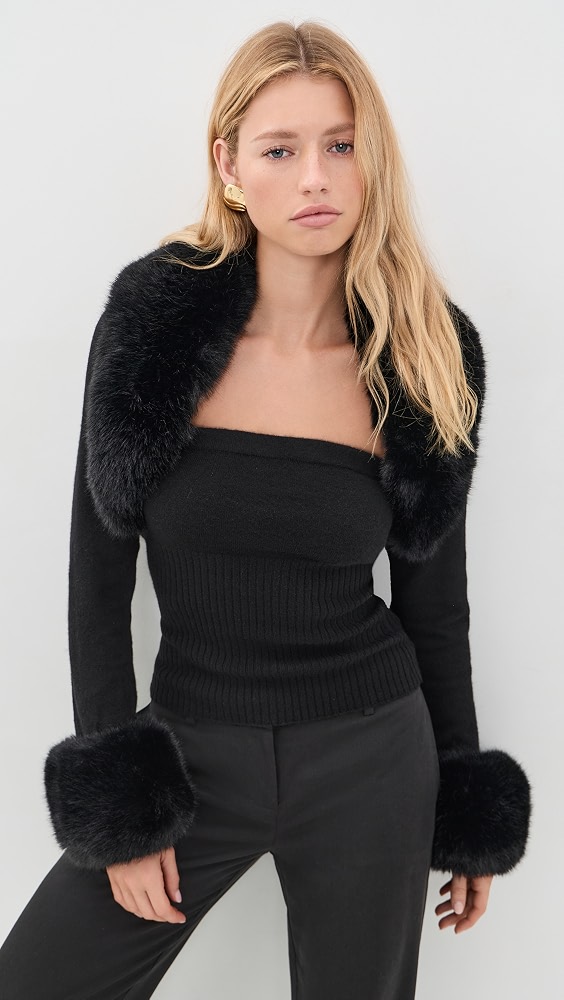 Clarissa Cashmere Faux Fur Bolero Set - Black