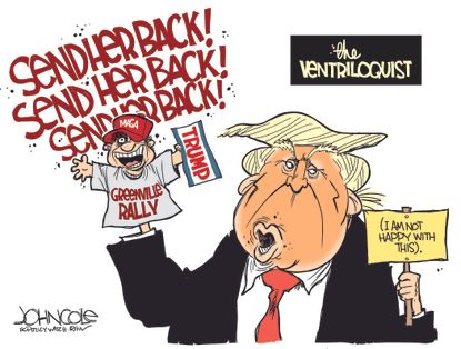 Political Cartoon U.S. Trump Ventriloquism Unhappy With Send Her Back Claim
