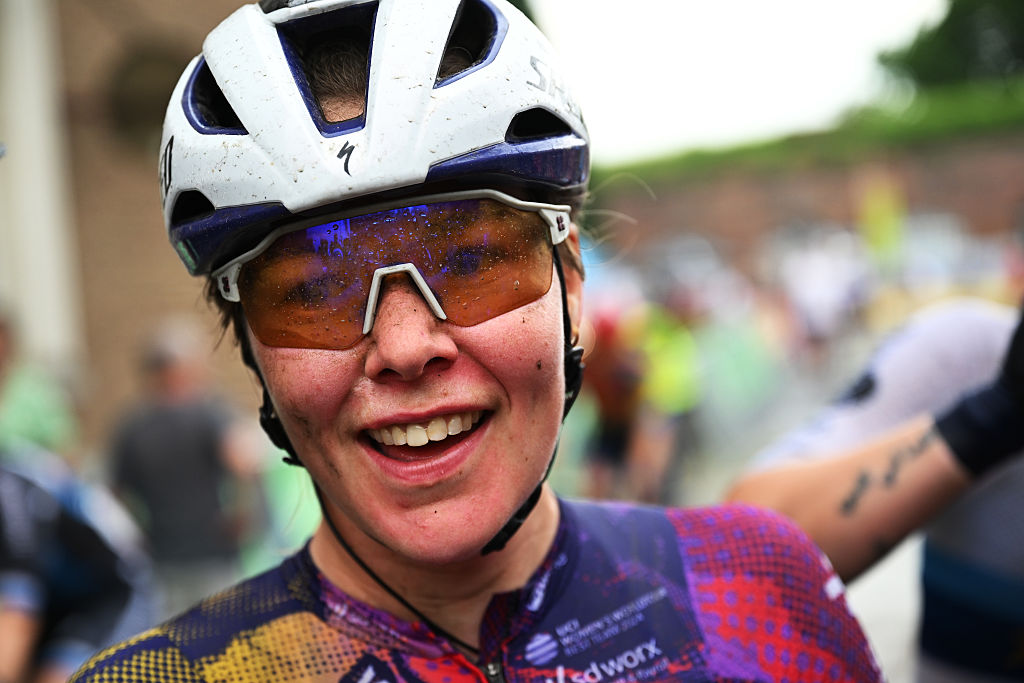 DIEST, BELGIUM- JUNE 14: Femke Markus of Netherlands and Team SD Worx - Protime reacts after the 5th Dwars door het Hageland 2025 – Women´s Elite a 124.6km one day race from Aarschot to Diest on June 14, 2025 in Diest, Belgium. (Photo by Luc Claessen/Getty Images)