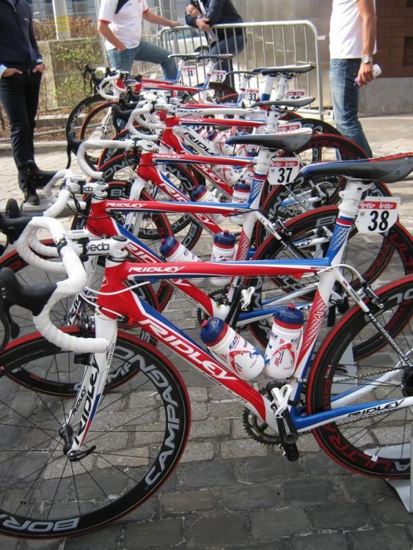The Katusha bikes were lined-up in number order