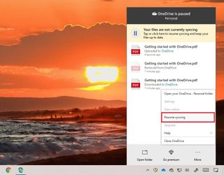 OneDrive resume syncing