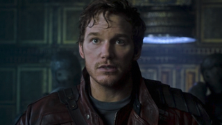 Chris Pratt as StarLord in opening of Guardians of the Galaxy