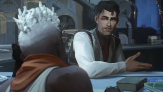 Jayce chatting to Ekko in the former's lab in Arcane season 2