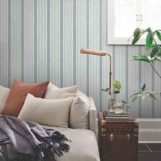 Blue and white striped wallpaper by Magnolia Home