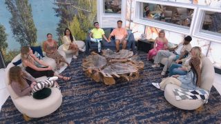 Houseguests gathered in the living room ahead of eviction