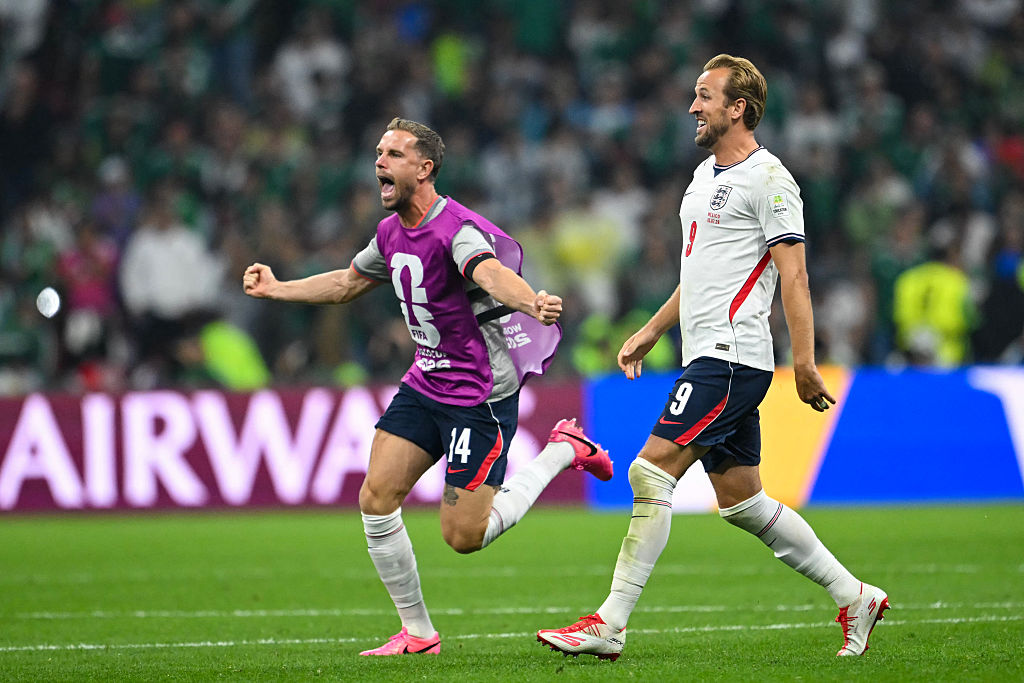 Jordan Henderson runs onto the field after England's 3-2 win over Mexico