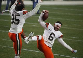 Cleveland Browns quarterback Baker Mayfield and defensive end Myles Garrett hope to have even more fun against the Kansas City Chiefs Sunday, Jan. 17. 