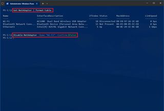 Disabling a network adapter in PowerShell on Windows 10