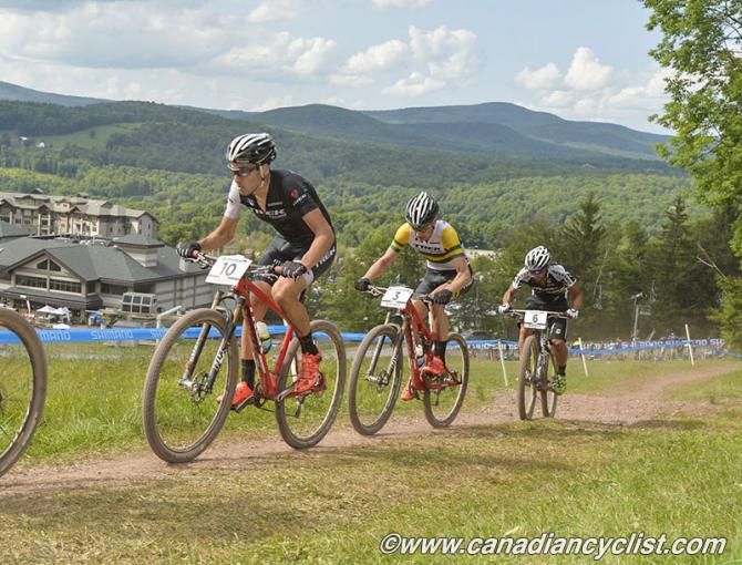 Sergio Mantecon Gutierrez (Trek Factory Racing) leads teamate Dan McConnell.