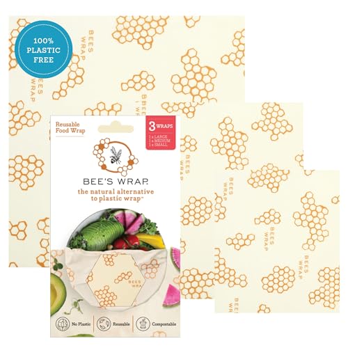 Bee's Wrap Beeswax Wraps for Food - 3 Pack of Assorted Beeswax Wraps - Small, Medium &amp;amp; Large Wrap - Plastic Free Made in Usa Reusable Natural Food Wrap - Honeycomb Print