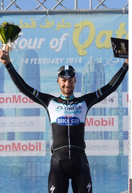 Tom Boonen on the podium, Stage 4 Tour of Qatar
