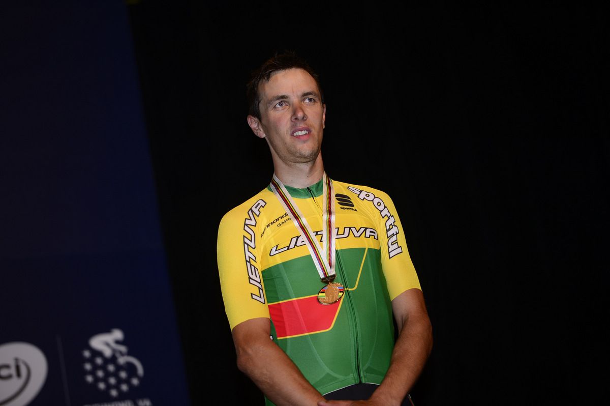 Ramunas Navardauskas with Lithuania's first Worlds medal