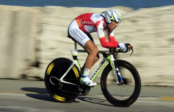 Vincenzo Nibali (Liquigas-Cannondale) rides into the blue jersey on the final day of Tirreno-Adriatico.