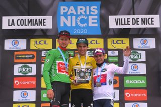 The final podium of the 2020 Paris-Nice (l-r): Tiesj Benoot, Maximilian Schachmann and Sergio Higuita