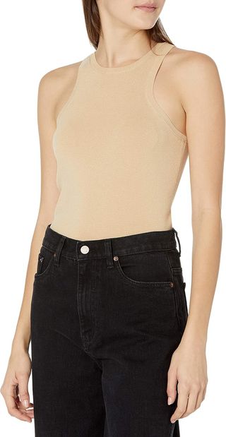 The Drop Women's @lucyswhims Sleeveless Halter Crewneck Sweater Tank, Semolina, S