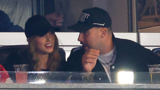 Taylor Swift and Travis Kelce attend Game 1 of the American League Championship Series in New York City.