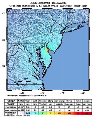 A shake map for the Delaware earthquake