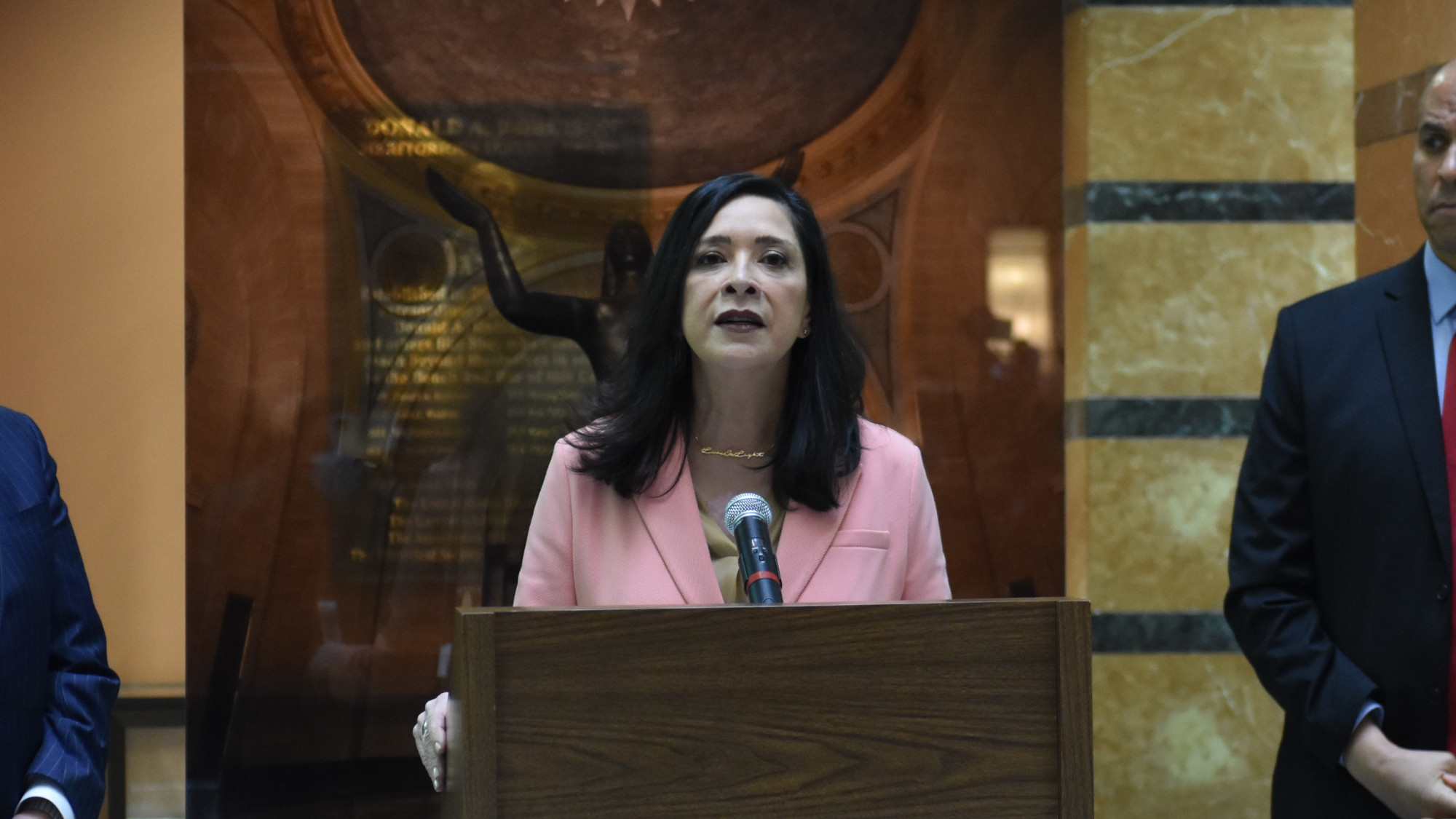 United States District Court Judge Esther Salas at a news conference in Newark