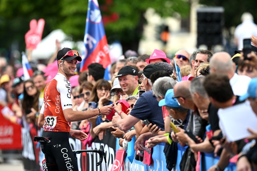 PERGINE VALSUGANA ITALY MAY 24 Thomas Champion of France and Team Cofidis prior to the 106th Giro dItalia 2023 Stage 17 a 197km stage from Pergine Valsugana to Caorle UCIWT on May 24 2023 in Pergine Valsugana Italy Photo by Stuart FranklinGetty Images