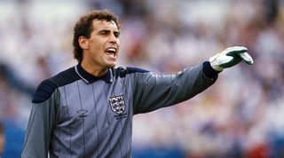 Peter Shilton in action for England against Portugal at the 1986 World Cup.