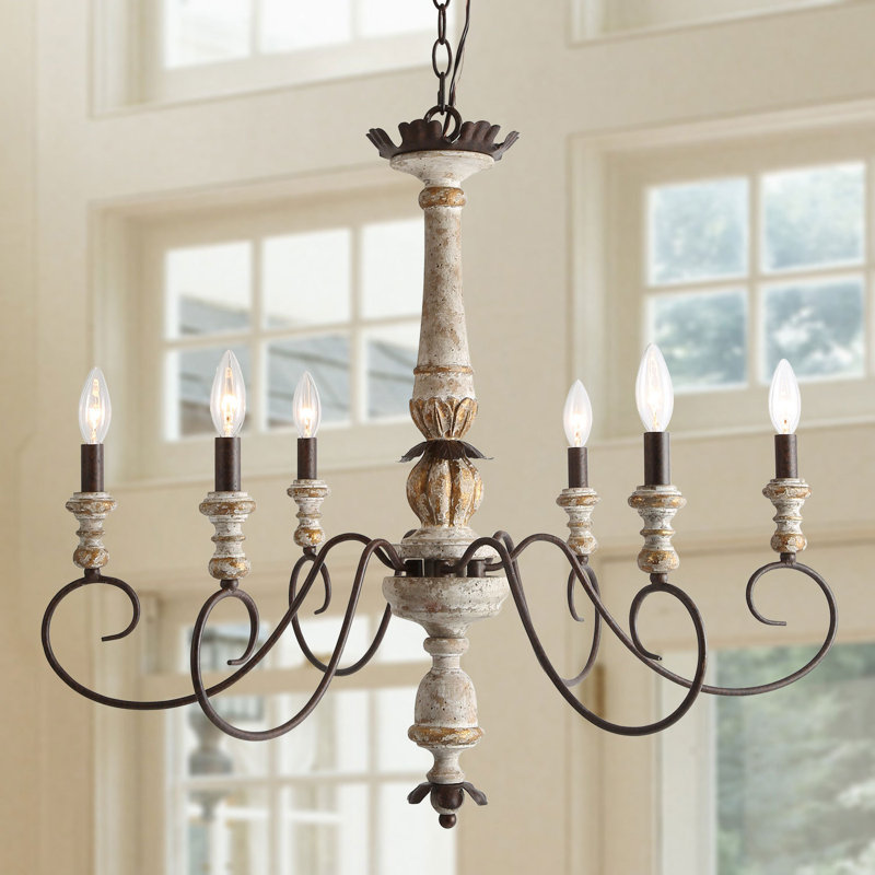 One Allium Way&amp;reg; Marcus 6 - Light 31.3"w Large French Country Candle Style Classic / Traditional Wooden Chandelier &amp;amp; Reviews | Wayfair