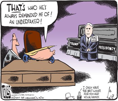 Political cartoon U.S. Trump Pence presidential campaign undertaker