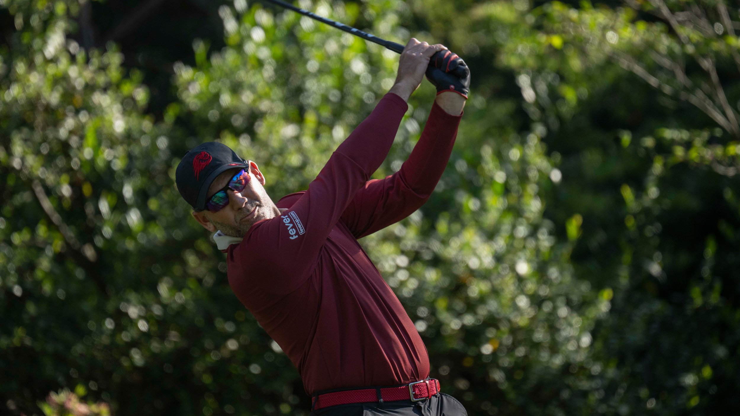 Sergio Garcia holds his finish on a tee shot 