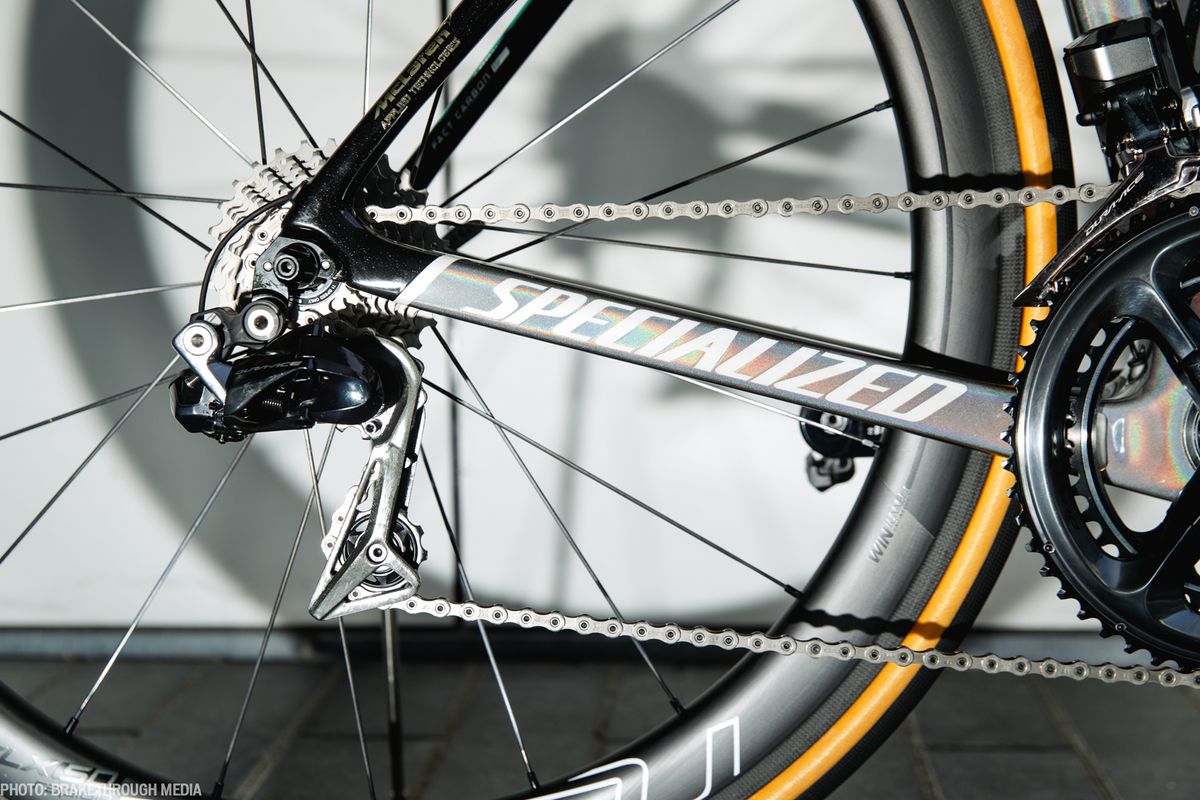 Peter Sagan's grey colour scheme turns iridescent when it catches the light.